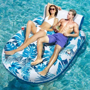 Pool Floats Adult 1-2-3 Person Inflatable Lounger, Extra Large Tanning Recliner Floaty Chair Raft with Backrest, Footrest, Cup Holder for Pool, Lake, River, Beach, Ocean & Party Use