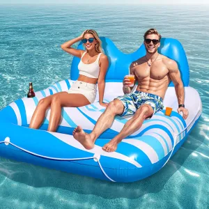 Pool Floats Adult - Inflatable Tanning Pool, Extra Large Pool Floats for Adults Heavy Duty Water Floaty with Backrest, Footrest & Cup Holder for River Lake Floaties Water Floats