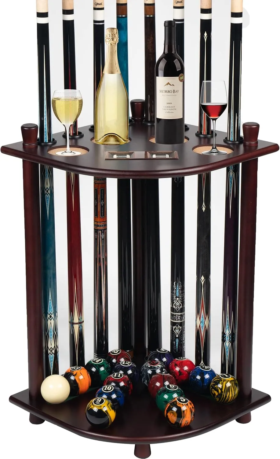 Pool Stick Holder Floor Stand, Solid Wood Billiard Pool Cue Rack, Pool Table Accessories (Mahogany)