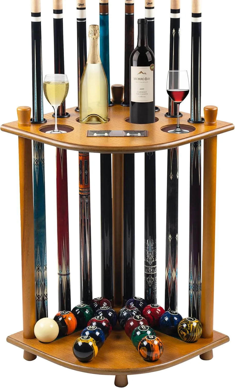 Pool Stick Holder Floor Stand, Solid Wood Billiard Pool Cue Rack, Pool Table Accessories (OAK)