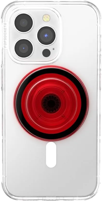 PopSockets Phone Grip Compatible with MagSafe, Adapter Ring for MagSafe Included, Phone Holder, Wireless Charging Compatible - Danger Red Translucent