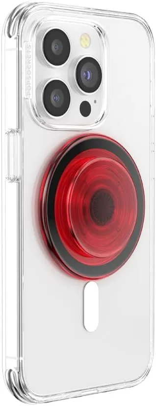 PopSockets Phone Grip Compatible with MagSafe, Adapter Ring for MagSafe Included, Phone Holder, Wireless Charging Compatible - Danger Red Translucent