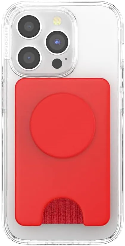 PopSockets Phone Wallet with Expanding Grip and Adapter Ring for MagSafe, Phone Card Holder, Wireless Charging Compatible, Wallet Compatible with MagSafe - Rosso