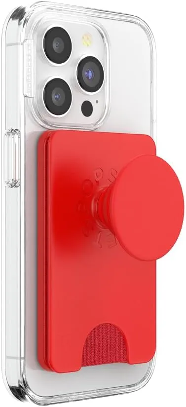 PopSockets Phone Wallet with Expanding Grip and Adapter Ring for MagSafe, Phone Card Holder, Wireless Charging Compatible, Wallet Compatible with MagSafe - Rosso