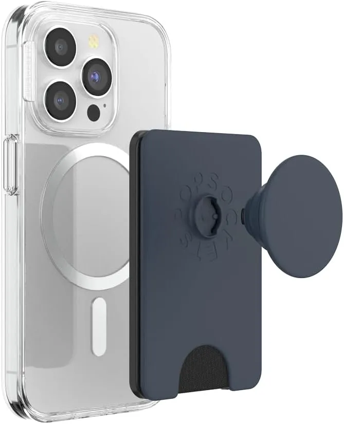 PopSockets Phone Wallet with Expanding Grip, Phone Card Holder, Wireless Charging Compatible, Wallet Compatible with MagSafe - Navy Blue