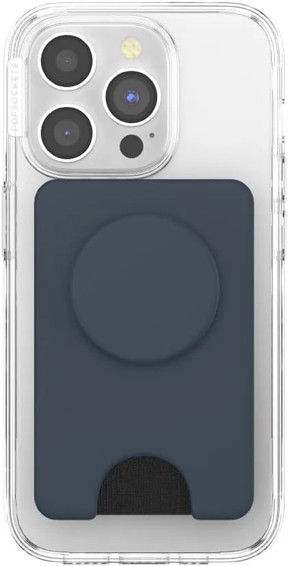 PopSockets Phone Wallet with Expanding Grip, Phone Card Holder, Wireless Charging Compatible, Wallet Compatible with MagSafe - Navy Blue