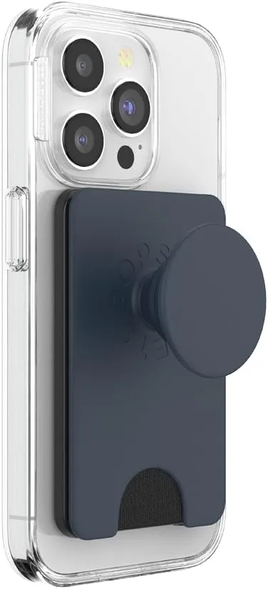 PopSockets Phone Wallet with Expanding Grip, Phone Card Holder, Wireless Charging Compatible, Wallet Compatible with MagSafe - Navy Blue
