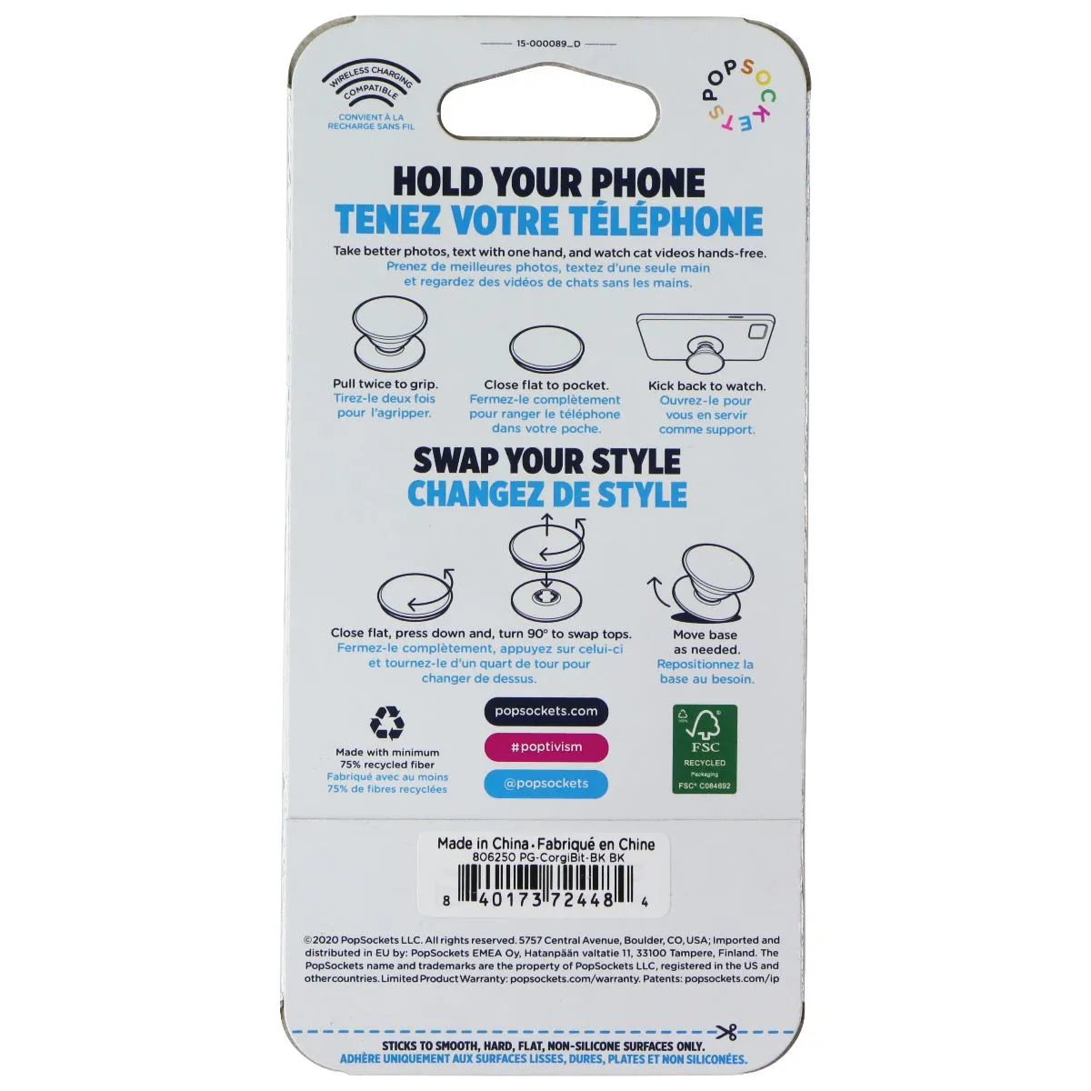 PopSockets PopGrip Holder & Stand with Swappable Top - CorgiBit
