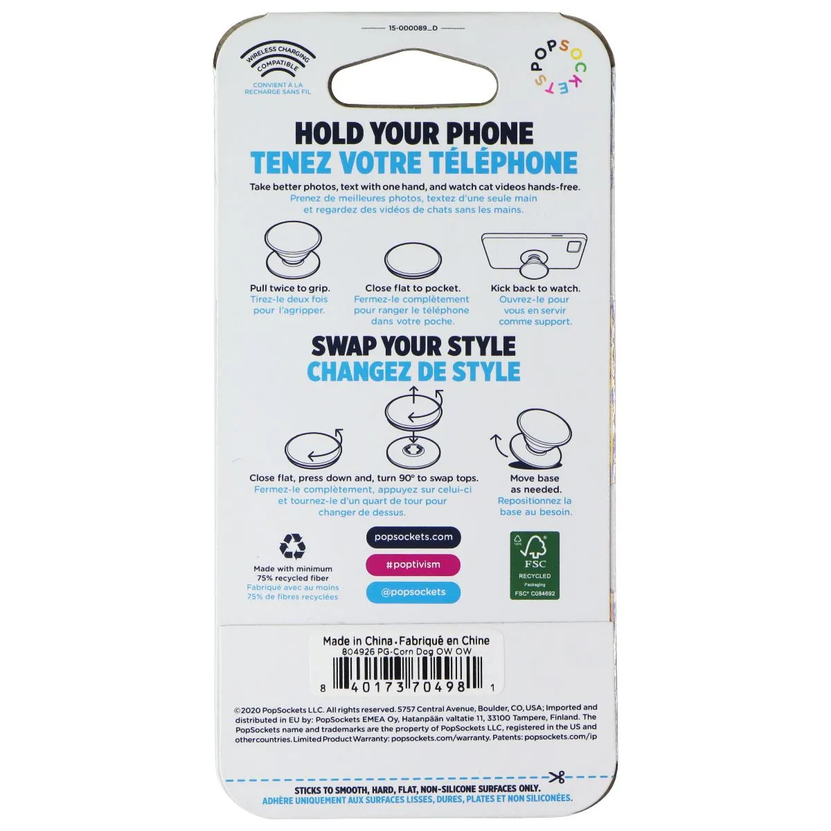 PopSockets PopGrip Holder & Stand with Swappable Top - Corn Dog