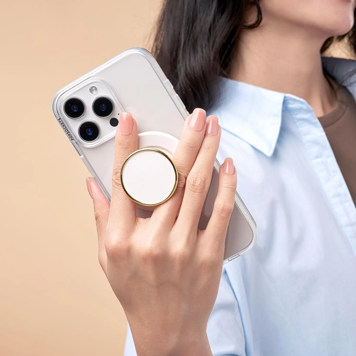 PopSockets Round Phone Grip Compatible with MagSafe, Adapter Ring Included, Phone Holder, Wireless Charging Compatible, Cute PopSocket - Coco Creme