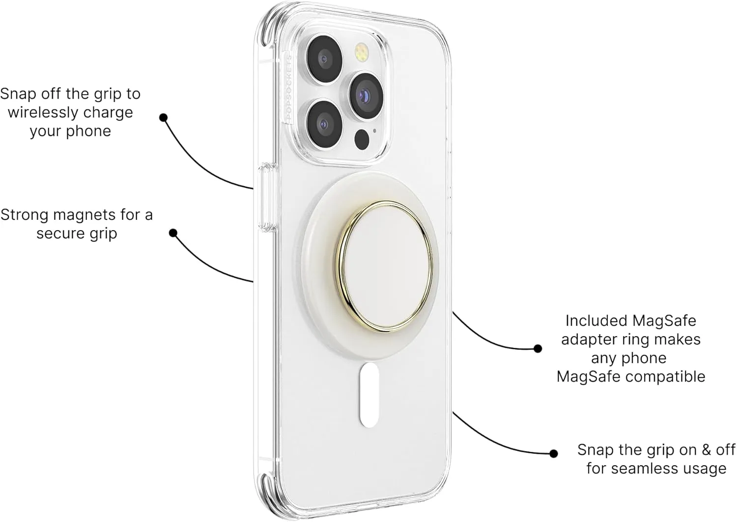 PopSockets Round Phone Grip Compatible with MagSafe, Adapter Ring Included, Phone Holder, Wireless Charging Compatible, Cute PopSocket - Coco Creme