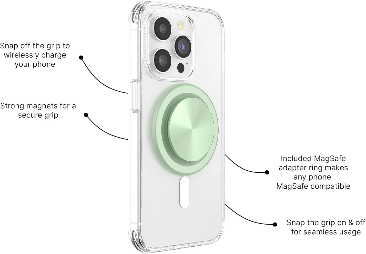 PopSockets Round Phone Grip Compatible with MagSafe, Adapter Ring Included, Phone Holder, Wireless Charging Compatible, Cute PopSocket - Honeydew