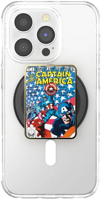 PopSockets Round Phone Grip Compatible with MagSafe, Adapter Ring Included, Phone Holder, Wireless Charging Compatible, Marvel Captain America - Black Translucent