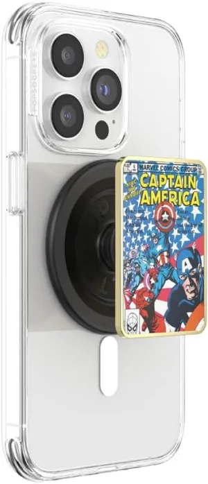 PopSockets Round Phone Grip Compatible with MagSafe, Adapter Ring Included, Phone Holder, Wireless Charging Compatible, Marvel Captain America - Black Translucent