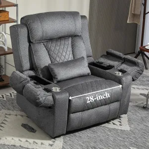Power Lift Recliner for Elderly 28 Inch Wide Seat, Lay Flat Lift Chair with Heat Massage, Flip Arm Storage Cup Holders, USB Type C Charging, Big Tall 400 lbs (Grey Chenille)