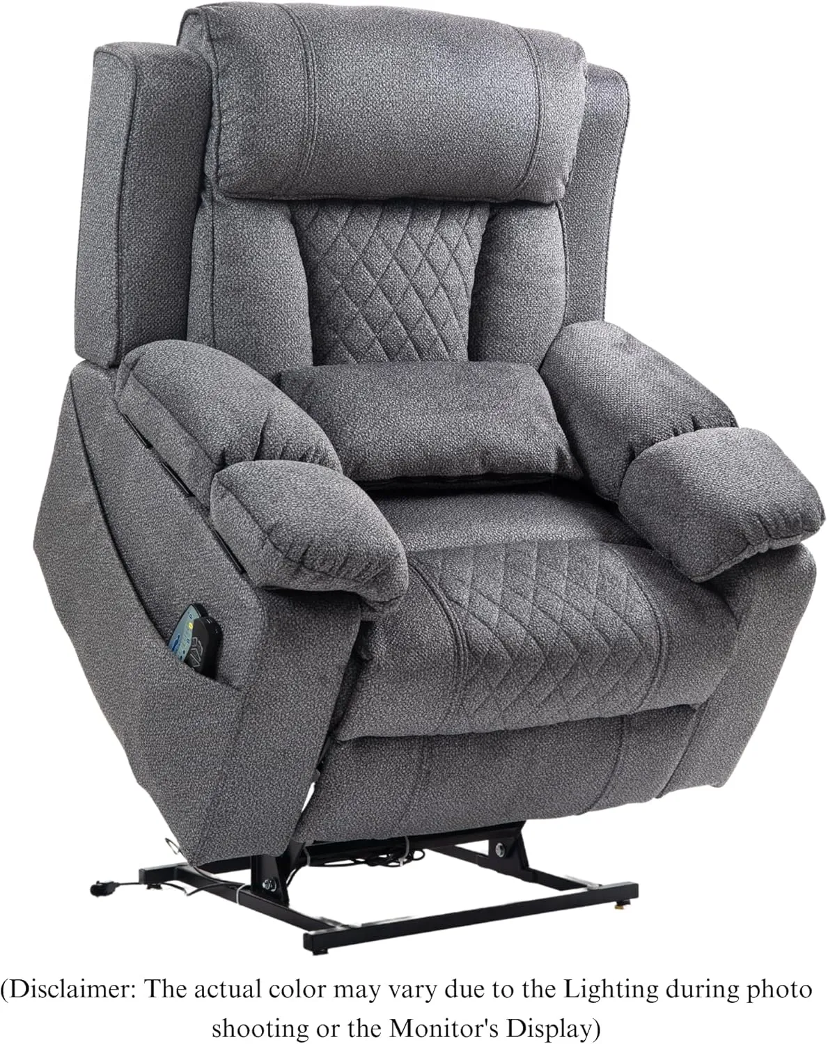 Power Lift Recliner for Elderly 28 Inch Wide Seat, Lay Flat Lift Chair with Heat Massage, Flip Arm Storage Cup Holders, USB Type C Charging, Big Tall 400 lbs (Grey Chenille)