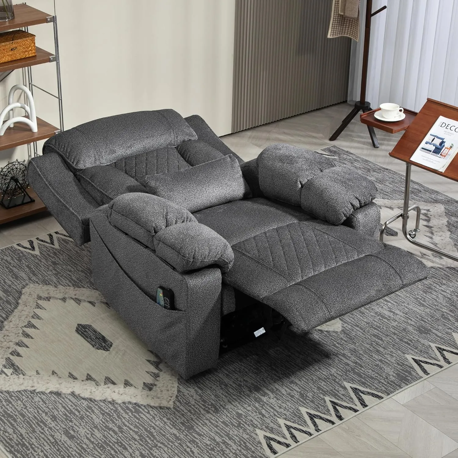 Power Lift Recliner for Elderly 28 Inch Wide Seat, Lay Flat Lift Chair with Heat Massage, Flip Arm Storage Cup Holders, USB Type C Charging, Big Tall 400 lbs (Grey Chenille)
