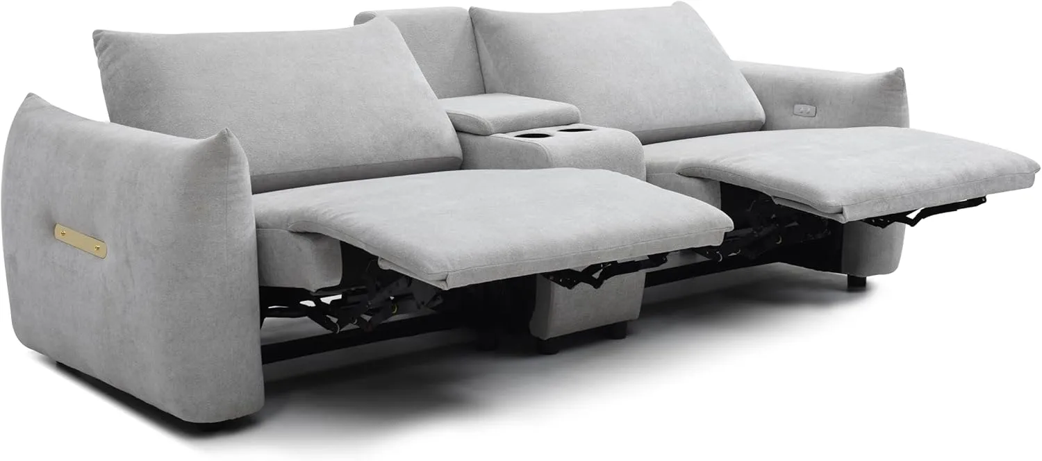 Power Lift Sofa Built-in Console, Linen Fabric Upholstered Primary Living Sleeper Couch with 2 Cup Holders and Storage Box,Home Theater Seat,Grey