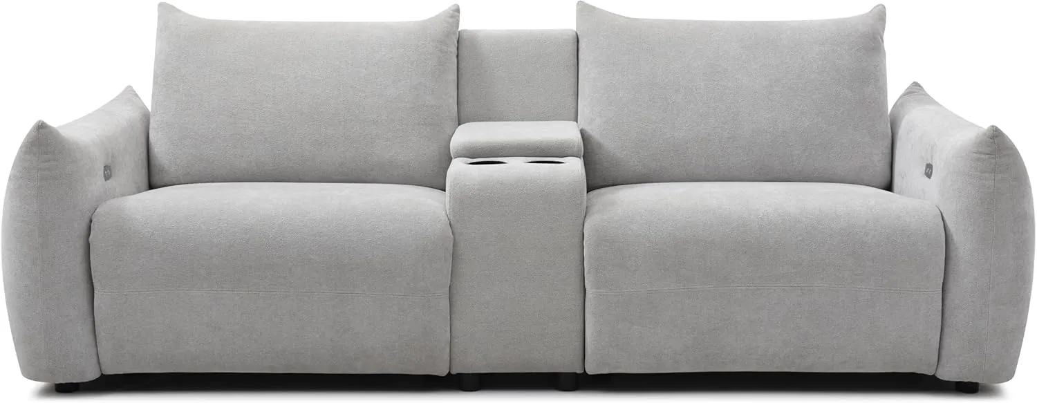 Power Lift Sofa Built-in Console, Linen Fabric Upholstered Primary Living Sleeper Couch with 2 Cup Holders and Storage Box,Home Theater Seat,Grey