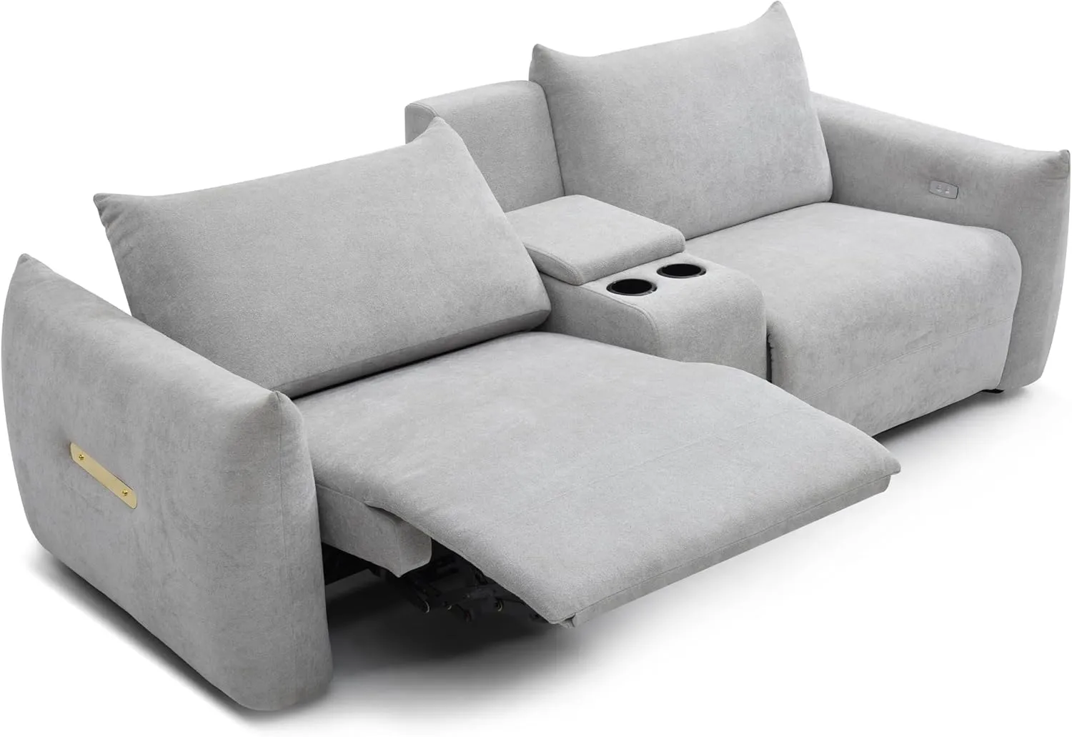 Power Lift Sofa Built-in Console, Linen Fabric Upholstered Primary Living Sleeper Couch with 2 Cup Holders and Storage Box,Home Theater Seat,Grey