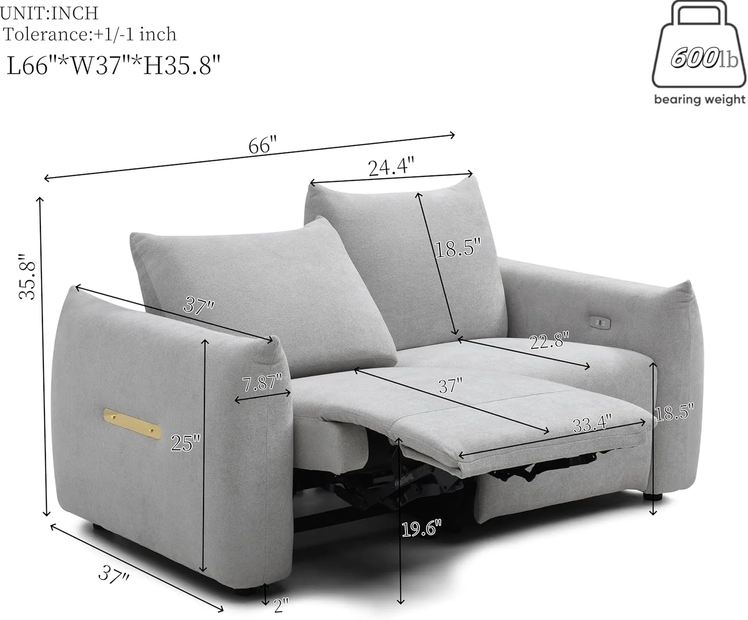 Power Lift Sofa Built-in Console, Linen Fabric Upholstered Primary Living Sleeper Couch with 2 Cup Holders and Storage Box,Home Theater Seat,Grey