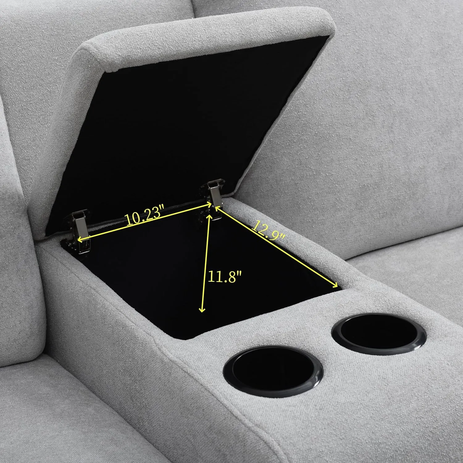 Power Lift Sofa Built-in Console, Linen Fabric Upholstered Primary Living Sleeper Couch with 2 Cup Holders and Storage Box,Home Theater Seat,Grey