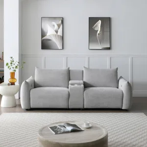 Power Lift Sofa Built-in Console, Linen Fabric Upholstered Primary Living Sleeper Couch with 2 Cup Holders and Storage Box,Home Theater Seat,Grey