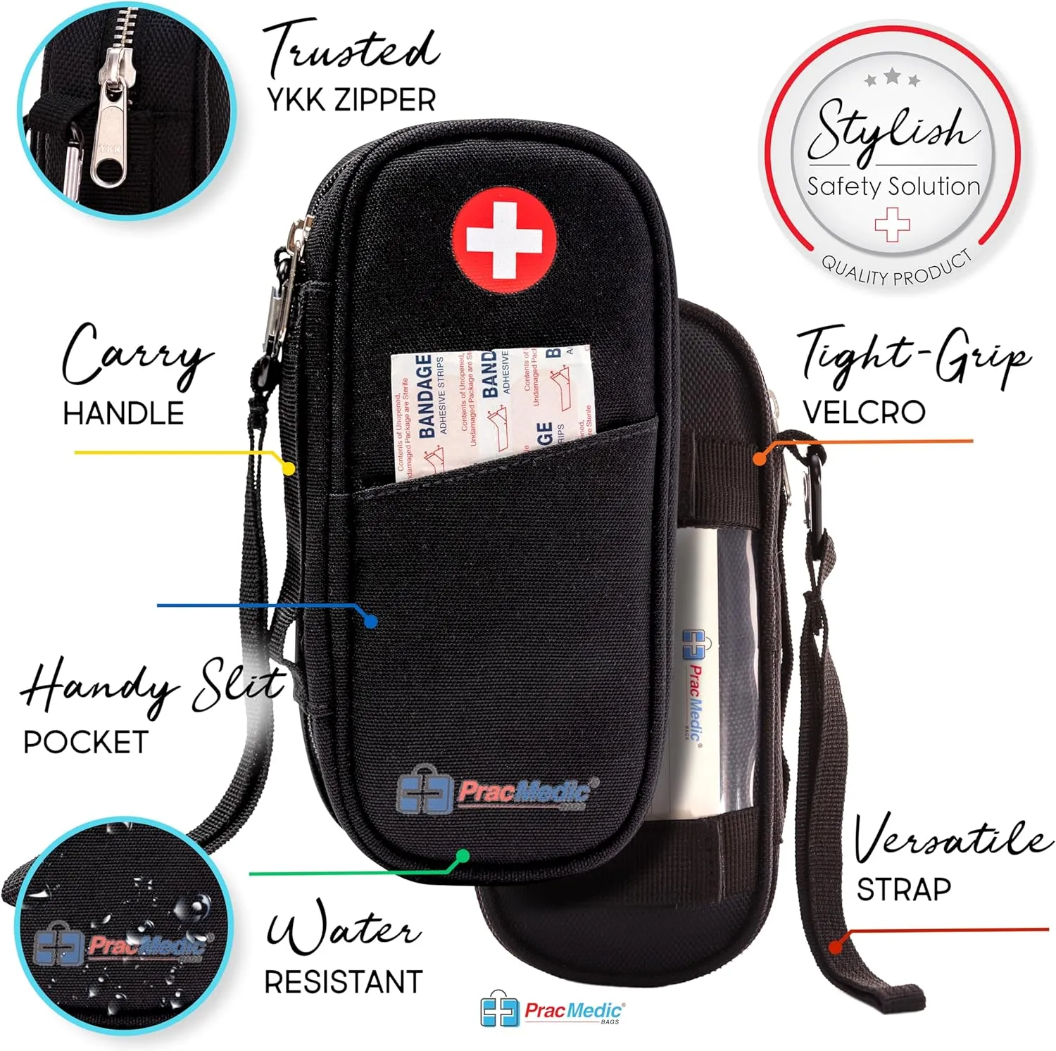 PracMedic Bags Epipen Carry Case– Insulated Epi Pens Carrying Case for Epipens, Auvi-Q, Inhaler, Allergy Medication & Diabetes Supply– Durable Emergency Medical Pouch for Travel (Black)
