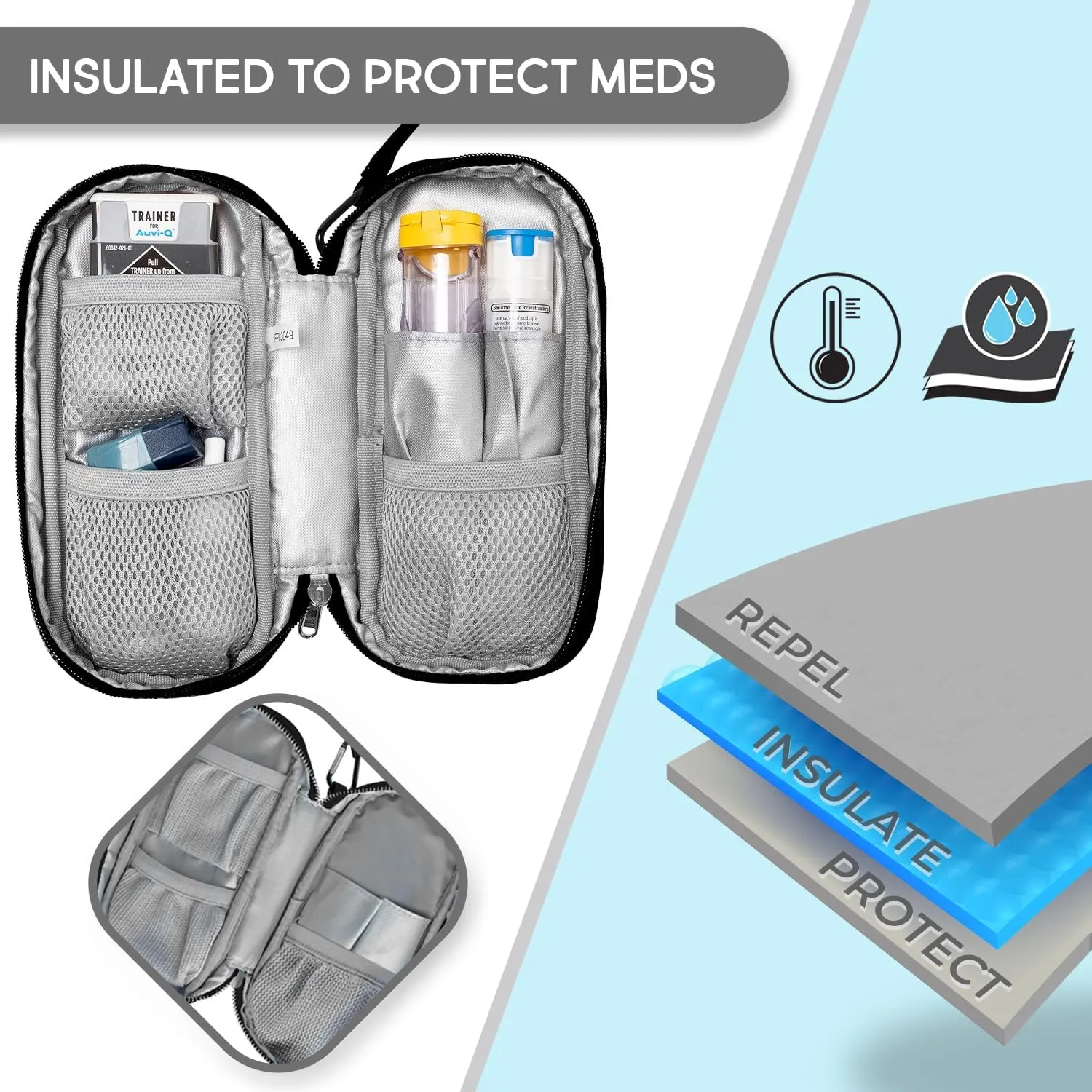 PracMedic Bags Epipen Carry Case– Insulated Epi Pens Carrying Case for Epipens, Auvi-Q, Inhaler, Allergy Medication & Diabetes Supply– Durable Emergency Medical Pouch for Travel (Black)