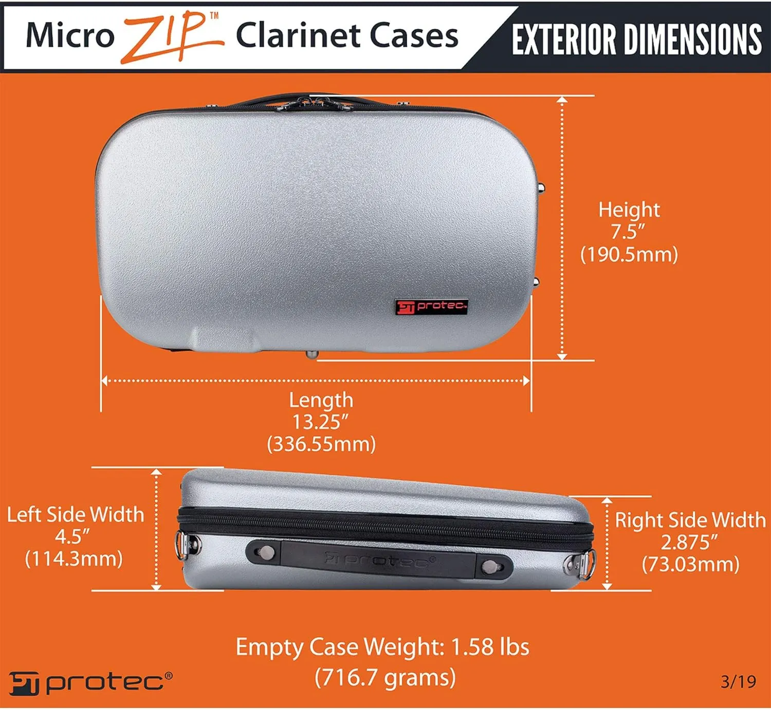 Protec Micro-Sized ABS Protection Clarinet Case, Silver (BM307SX)