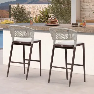 PURPLE LEAF Bar Stool Set of 2 Outdoor Bar Chairs with Footrest Bar Height Stools for Indoor Wicker Brown Barstools