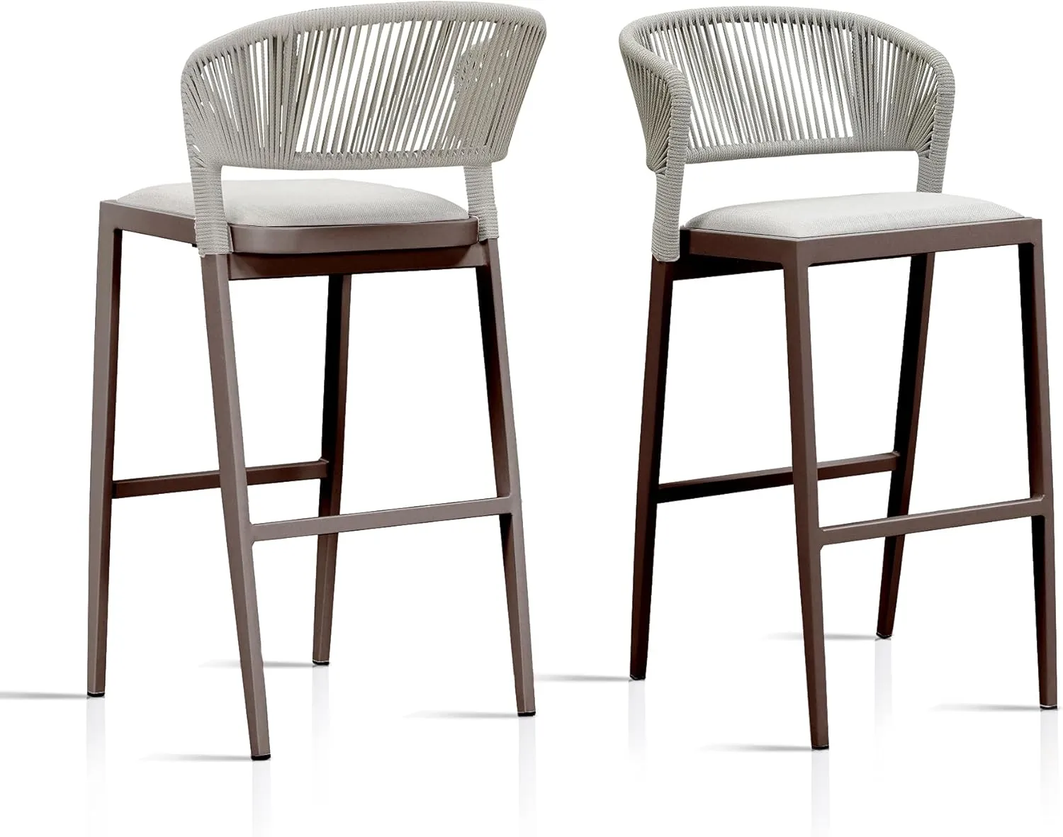 PURPLE LEAF Bar Stool Set of 2 Outdoor Bar Chairs with Footrest Bar Height Stools for Indoor Wicker Brown Barstools