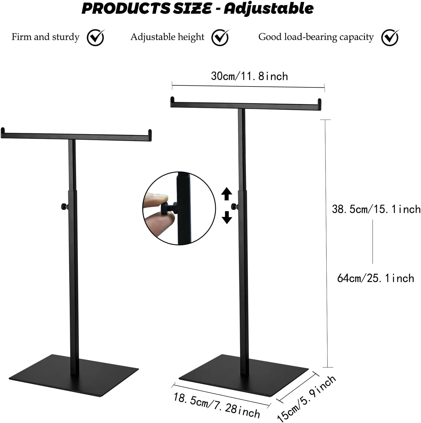 Purse Display Stand, Black 2PCS Jewelry Tower Stainless Steel Handbag Stand Jewelry Stands Tabletop for Necklaces Organizer Stand Adjustable Height Home Store Boutique