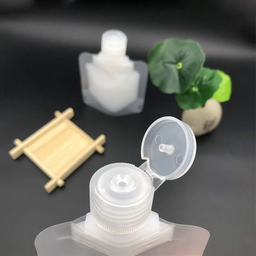 QQ Studio 50 Translucent Plastic Bottle Bags with Flip Open Cap and Stand Up Gusset for Skin Care Products and Hand Cleaning Solution (9x13cm | 3.38oz, Matte Frosted)