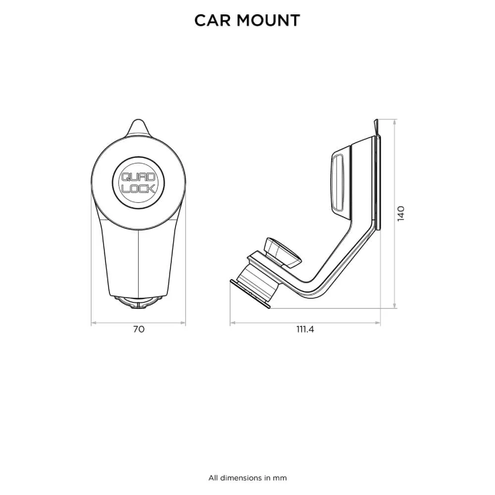 Quad Lock Car Suction Windscreen / Dash Mount