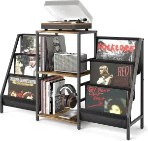 Record Player Stand with Vinyl Storage, Record Player Table with Vinyl Record Storage Up to 280 Albums, Turnta ble Stand with Record Holder Display Shelf, Record Cabinet for Media Stereo Audio