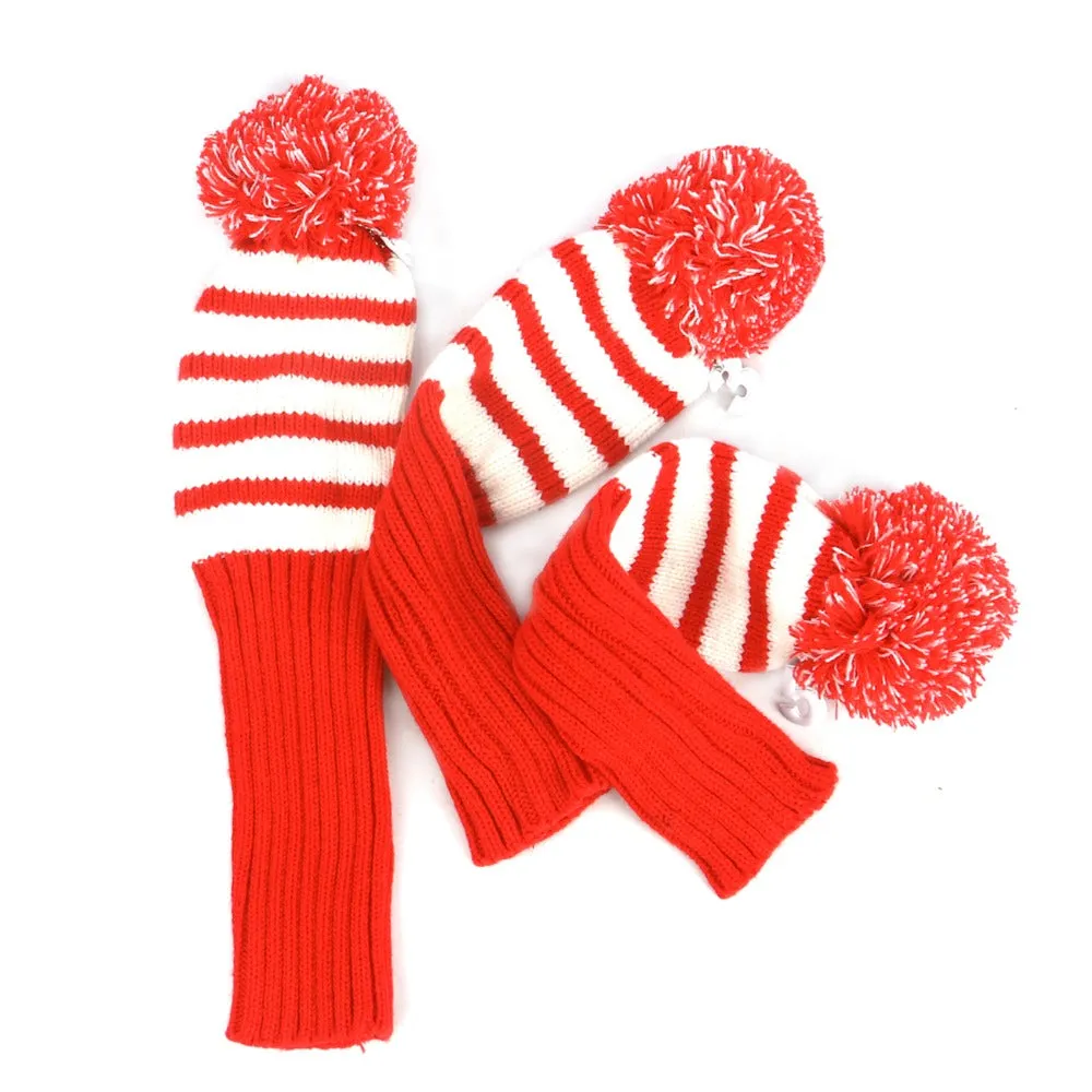 Red Knitting Golf Clubs Carrier Padded Clubs Head Cover Protection Storage Golf Gun Bag Holder