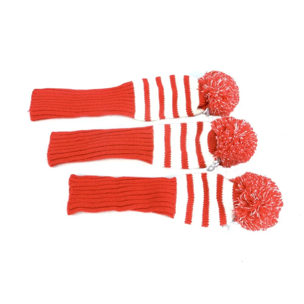 Red Knitting Golf Clubs Carrier Padded Clubs Head Cover Protection Storage Golf Gun Bag Holder