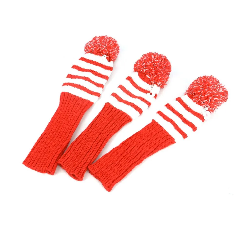 Red Knitting Golf Clubs Carrier Padded Clubs Head Cover Protection Storage Golf Gun Bag Holder
