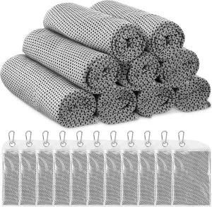 Redbaker 20 Pack Cooling Towel for Neck and Face Hot Weather 40'' x 12'' Soft Breathable Chilly Ice Towel with Bag Microfiber for Yoga Gym Men Women Workout Travel Camping(Light Gray)