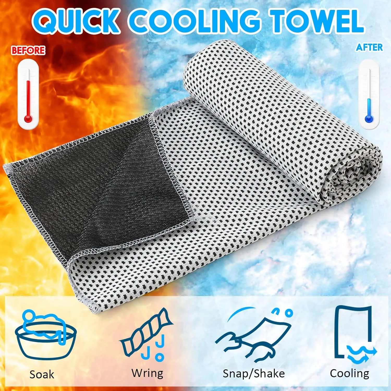 Redbaker 20 Pack Cooling Towel for Neck and Face Hot Weather 40'' x 12'' Soft Breathable Chilly Ice Towel with Bag Microfiber for Yoga Gym Men Women Workout Travel Camping(Light Gray)