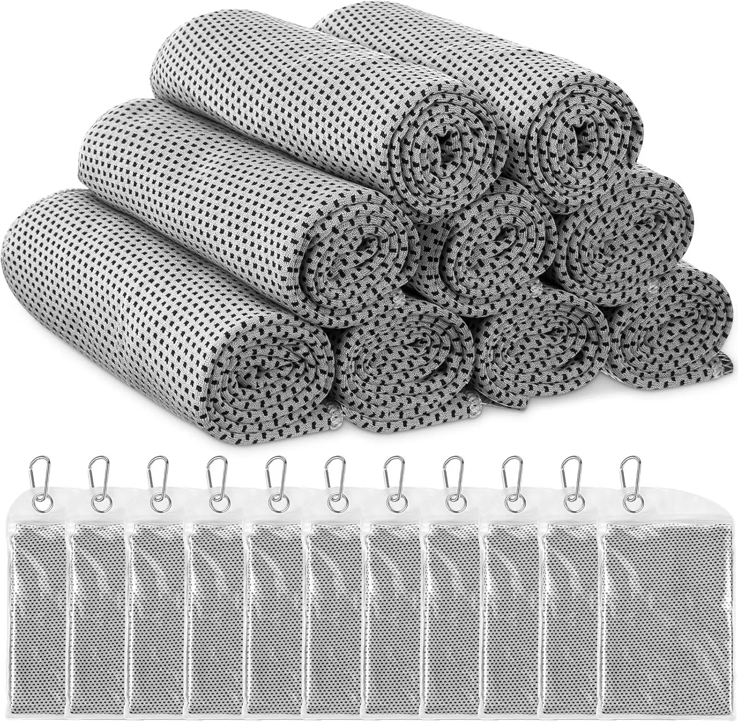 Redbaker 20 Pack Cooling Towel for Neck and Face Hot Weather 40'' x 12'' Soft Breathable Chilly Ice Towel with Bag Microfiber for Yoga Gym Men Women Workout Travel Camping(Light Gray)