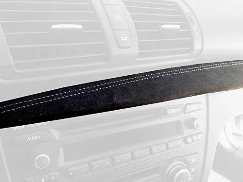 RedlineGoods Dash pad Cover Compatible with BMW 1-Series 2004-13. Tailor Made - not Universal. Genuine top-Grade Italian Black Leather with Red Thread