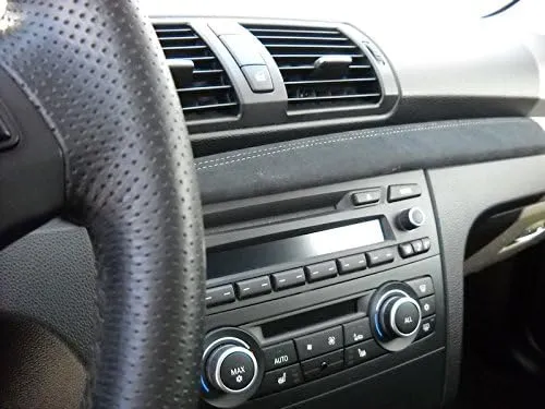 RedlineGoods Dash pad Cover Compatible with BMW 1-Series 2004-13. Tailor Made - not Universal. Genuine top-Grade Italian Black Leather with Red Thread