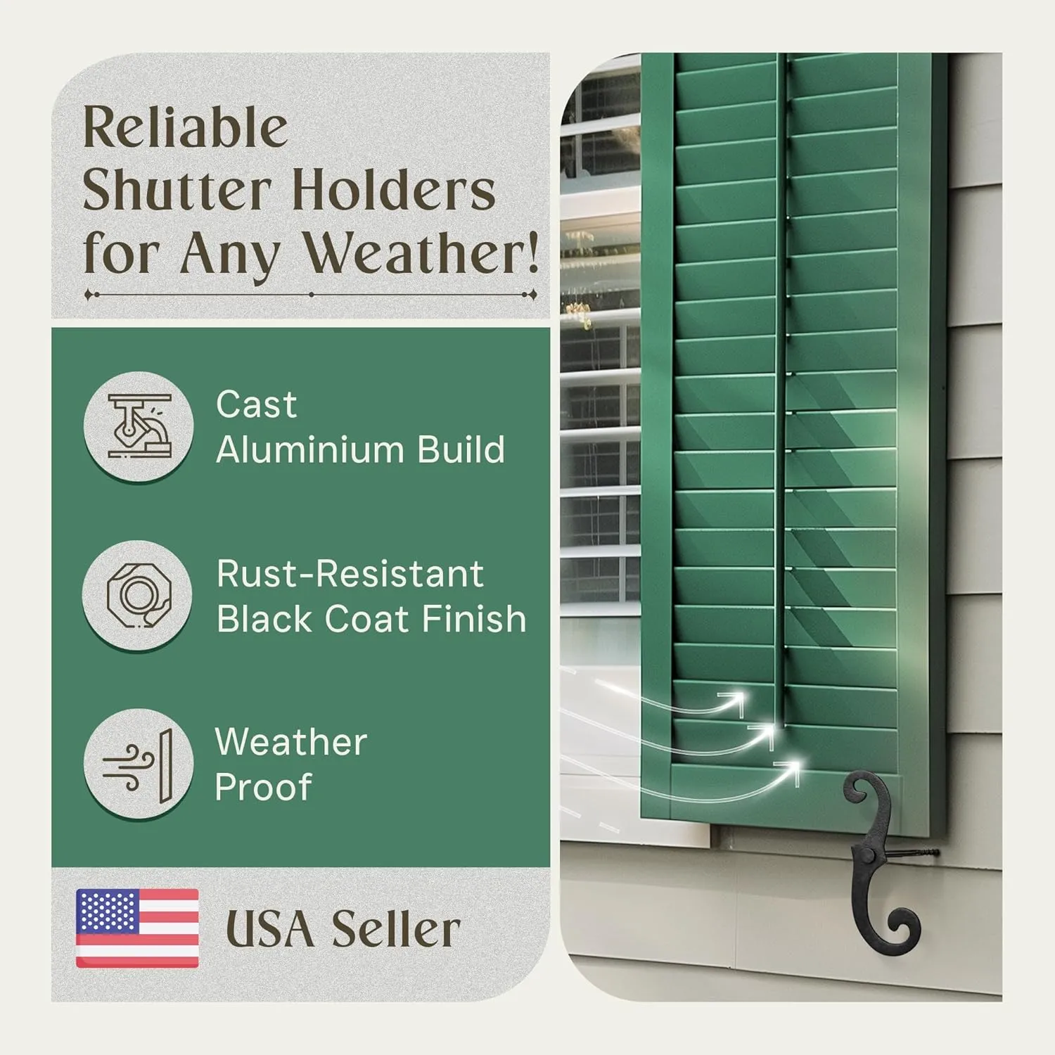 Renovators Supply Manufacturing Black Shutter Dogs 6.5 in. S Shaped Cast Aluminum Shutter Dogs with Mounting Hardware Pack of 12