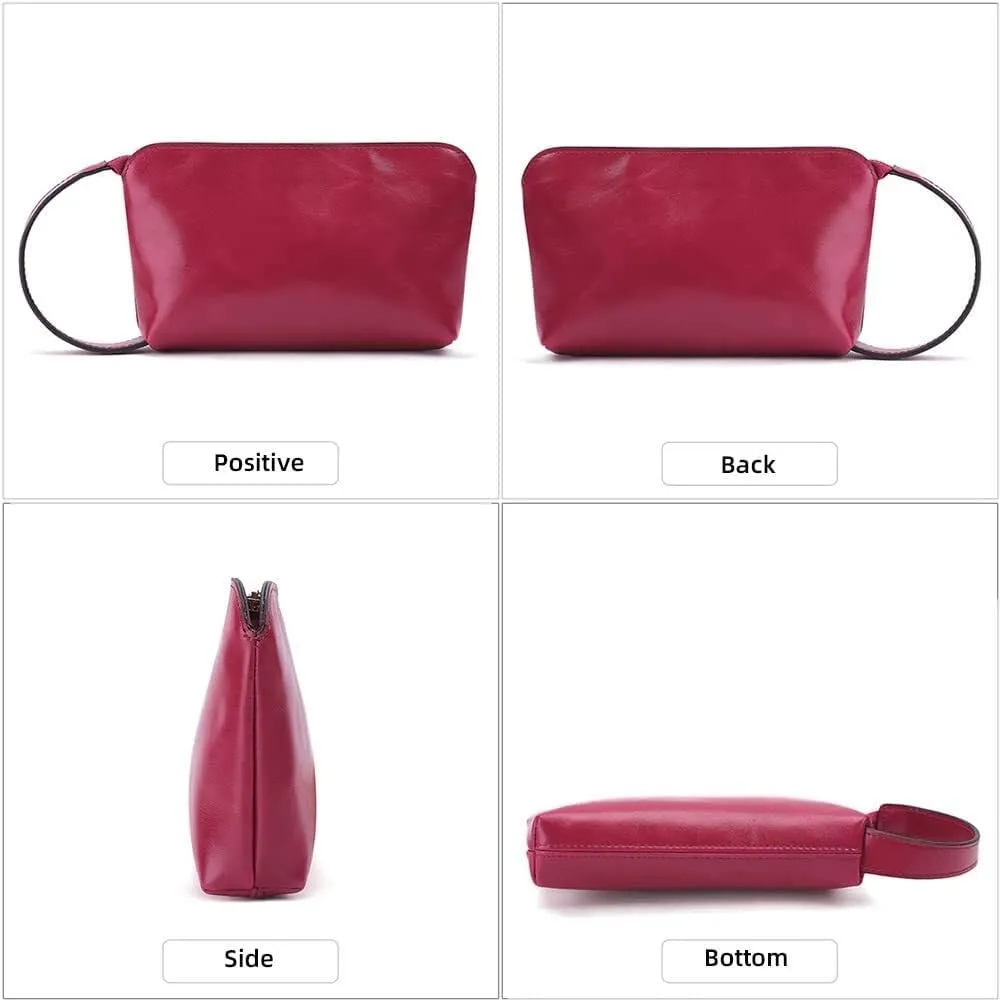 Retro Clutch Handbag With Zipper Mini Coin Key Purse Card Holder Pouch Genuine Leather Wristlet Wallet for Women