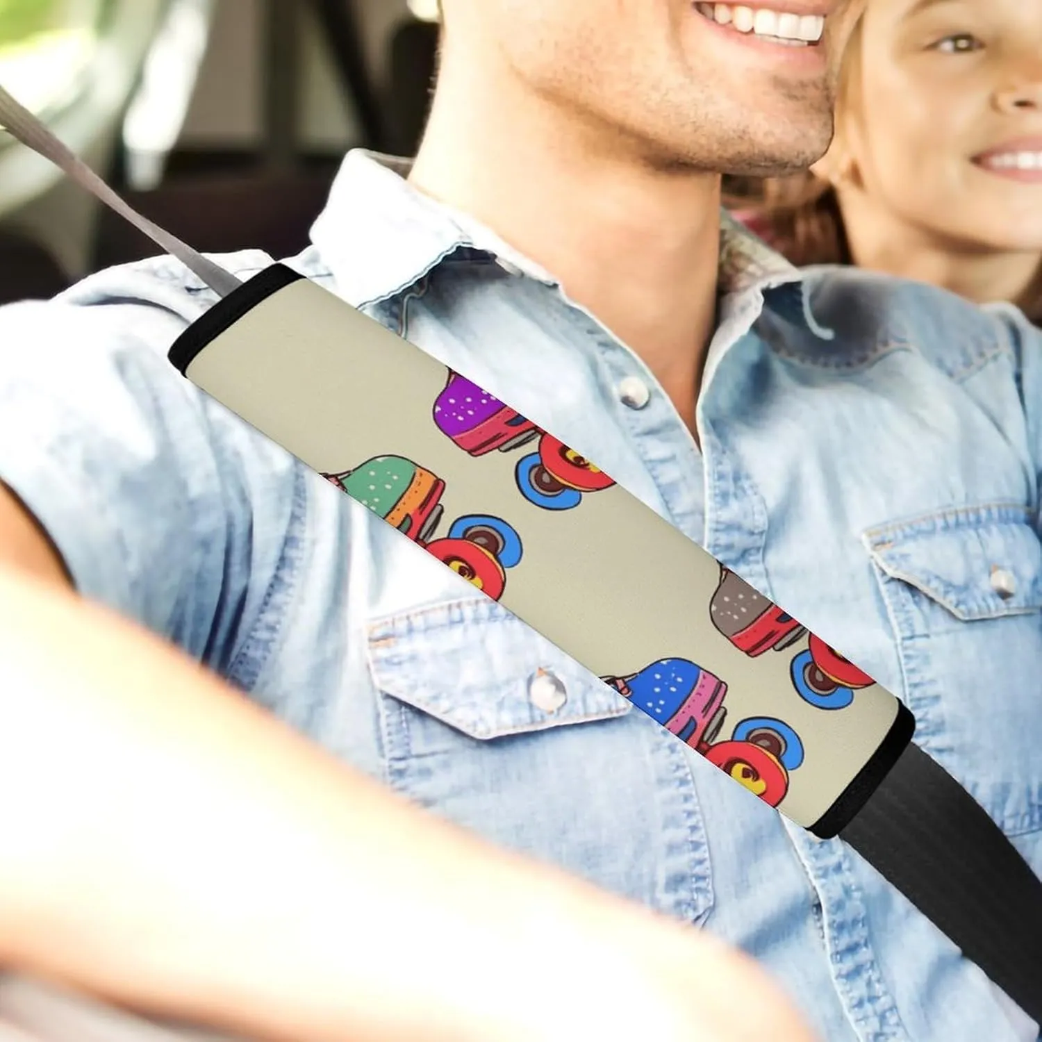 Retro Colorful Roller Skates Auto Seat Belt Cover 1PCS Universal Car Seat Belt Shoulder Protector Pad, Protect Your Shoulders and Neck for Car Seat Belt, Shoulder Bag, Backpack