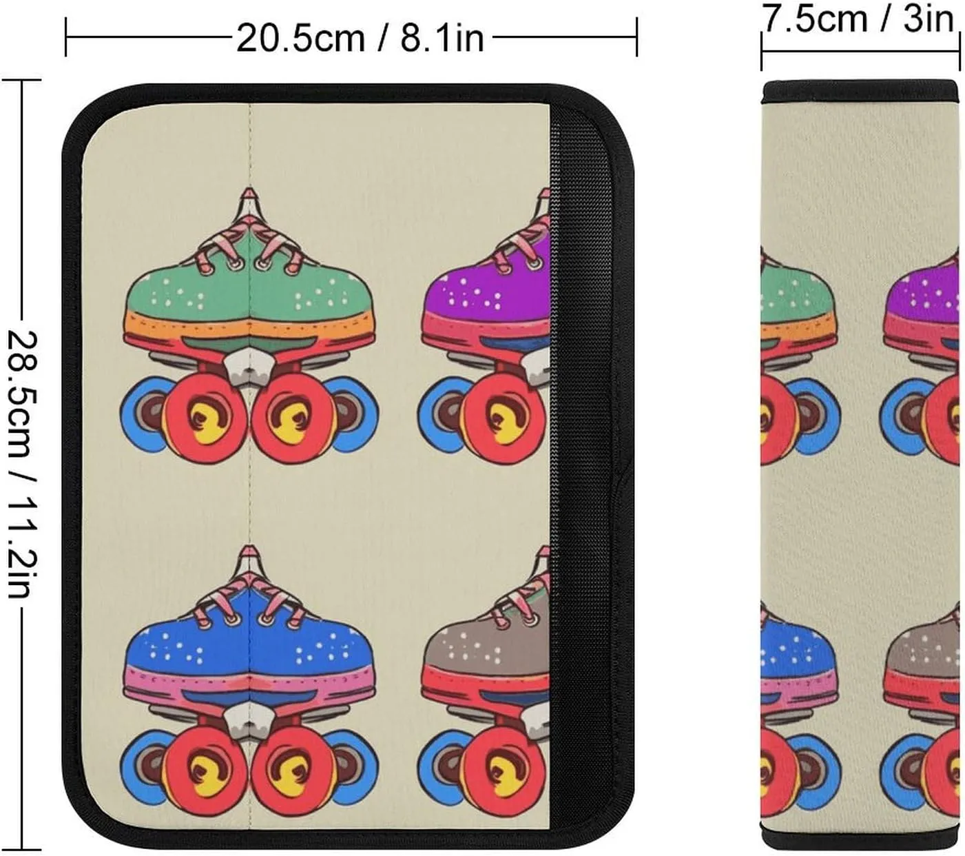 Retro Colorful Roller Skates Auto Seat Belt Cover 1PCS Universal Car Seat Belt Shoulder Protector Pad, Protect Your Shoulders and Neck for Car Seat Belt, Shoulder Bag, Backpack