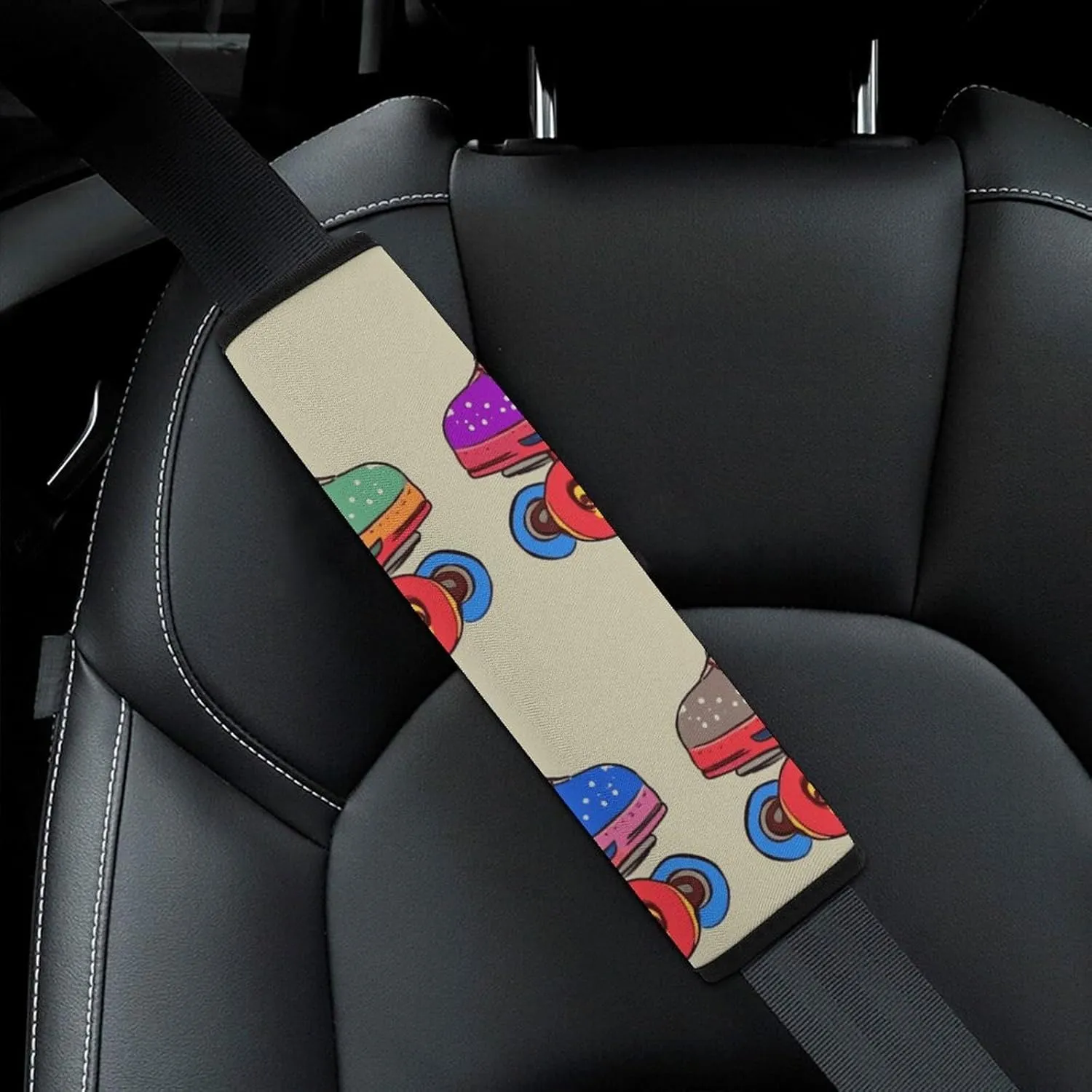 Retro Colorful Roller Skates Auto Seat Belt Cover 1PCS Universal Car Seat Belt Shoulder Protector Pad, Protect Your Shoulders and Neck for Car Seat Belt, Shoulder Bag, Backpack