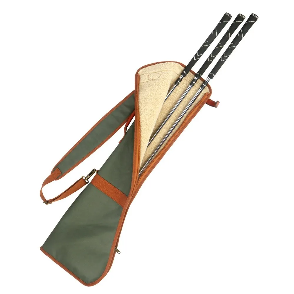 Retro Golf Club Carrier Pencil Style Golf Gun Bag Fleece Padded Clubs Cover 80CM Waxed Water Repellent Canvas & Leather